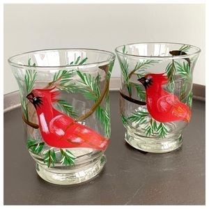 Fifth Avenue Crystal Set of (2) 4 1/2" Hand Painted Cardinal Votives New In Box